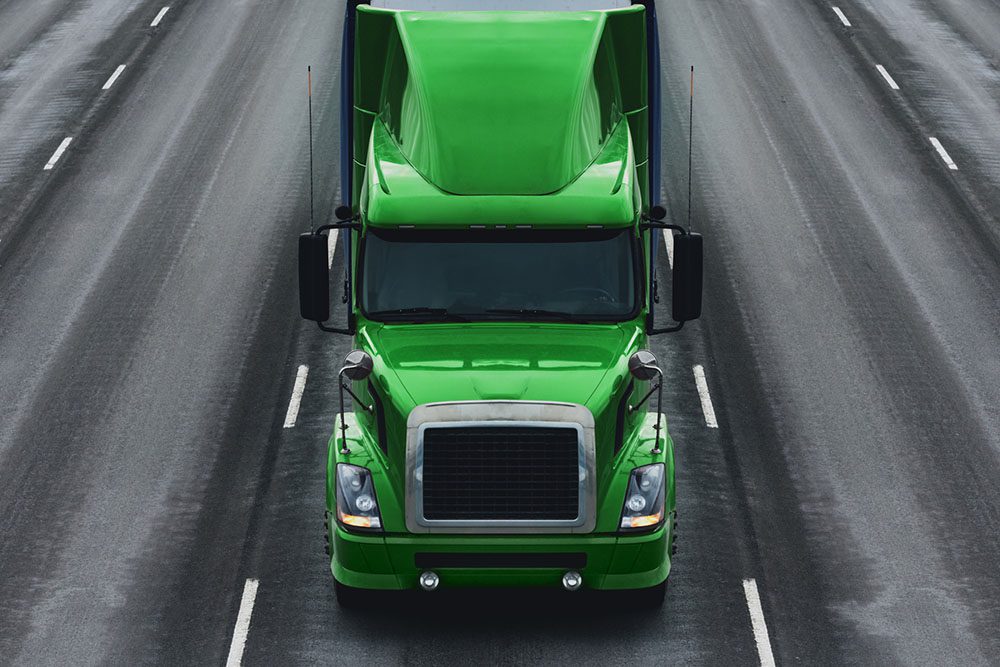 green semi truck.