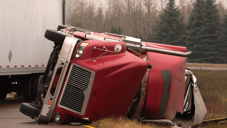 Overturned semi-truck