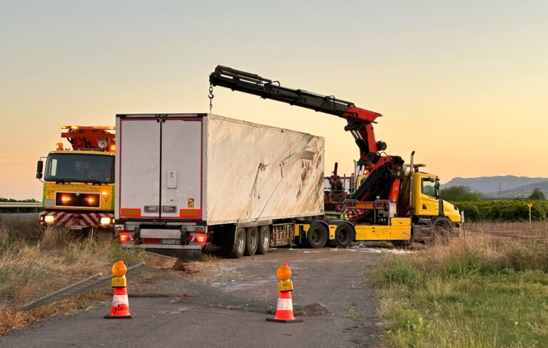 Lorry Wreck On Road. Car Accident On Freeway.